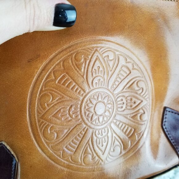Vintage Boho Leather Brown Clutch Bag With Embossed Mandala Design《309》P - Picture 3 of 7